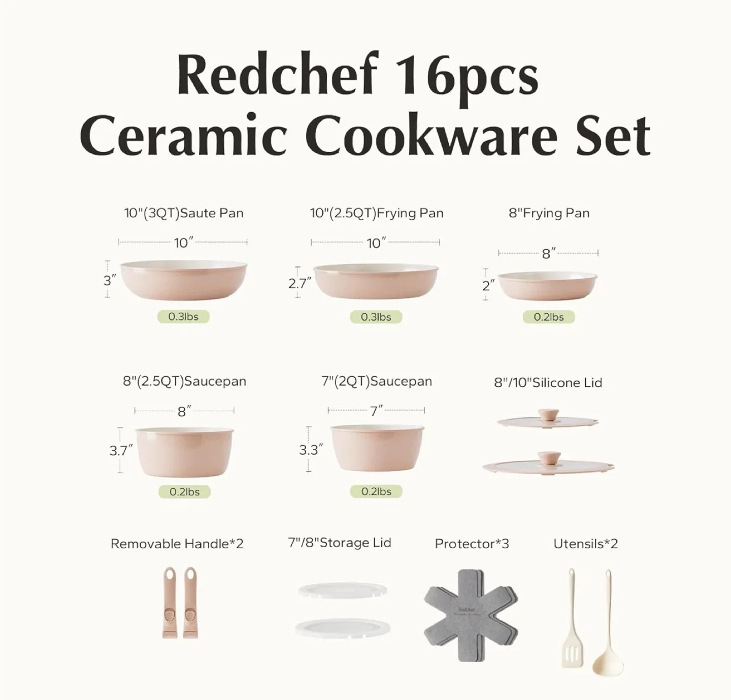 Redchef Pots and Pan Set Non Stick, 16Piece Ceramic Cookware image indicator(2)