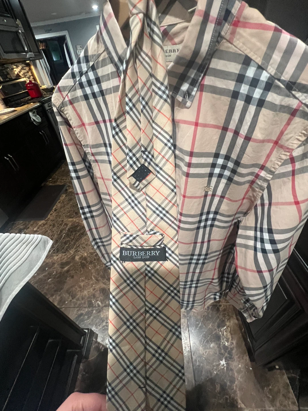 Burberry London Plaid Button-Down Shirt & Tie Set