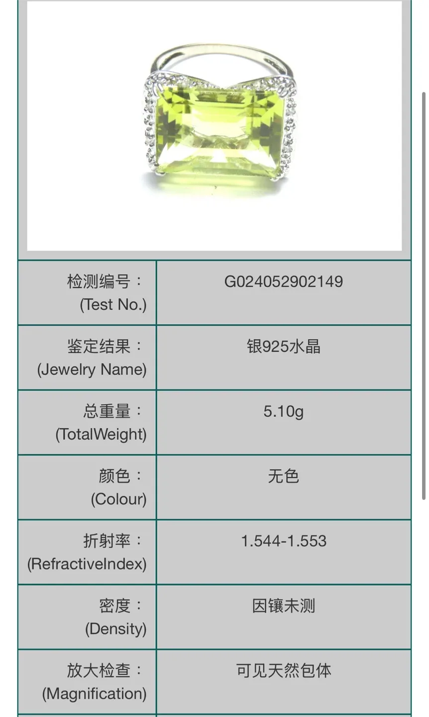 Yellow Green Citrine Crystal S925 Ring image indicator(7)