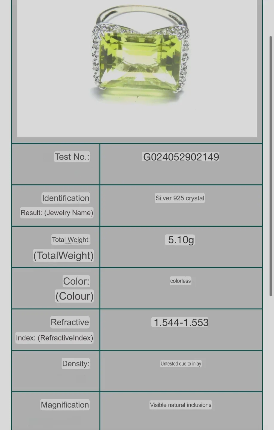 Yellow Green Citrine Crystal S925 Ring image indicator(6)