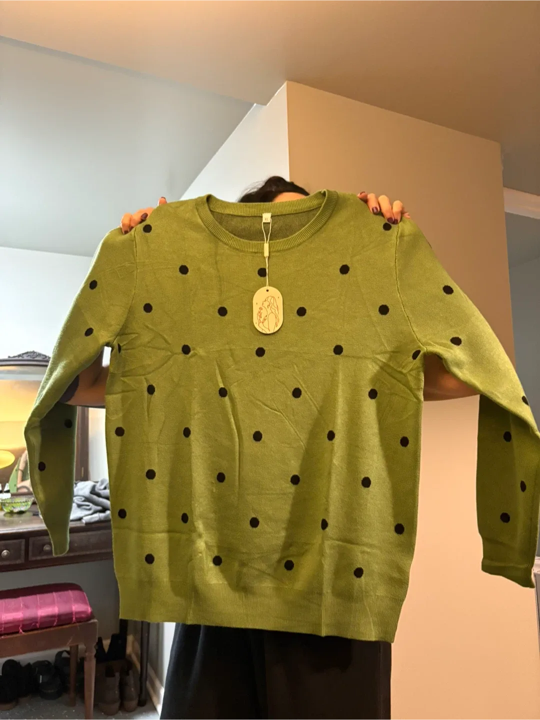 Olive Green Polka Dot Sweater image indicator(3)
