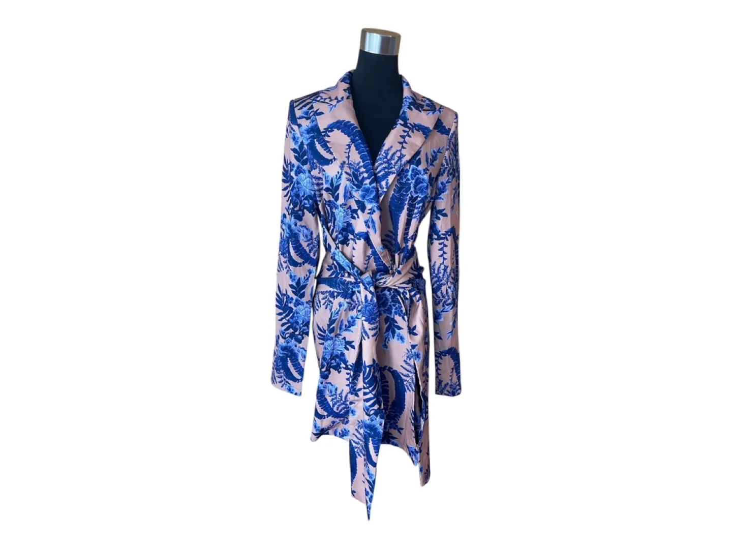 NWT PLT Nude Navy Floral Pattern WrapTie Waist Blazer Dress S/M image indicator(8)