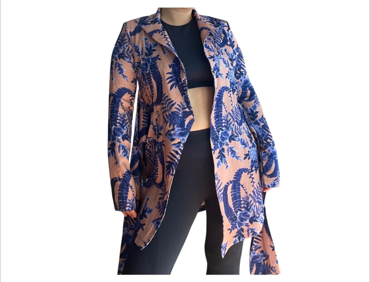 NWT PLT Nude Navy Floral Pattern WrapTie Waist Blazer Dress S/M image indicator(4)