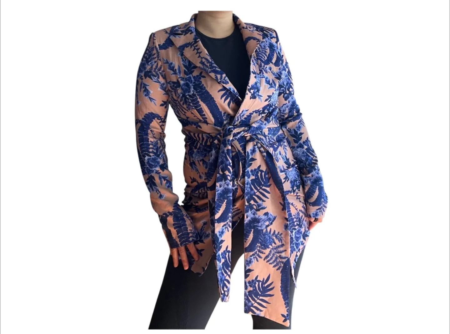 NWT PLT Nude Navy Floral Pattern WrapTie Waist Blazer Dress S/M thumbnail