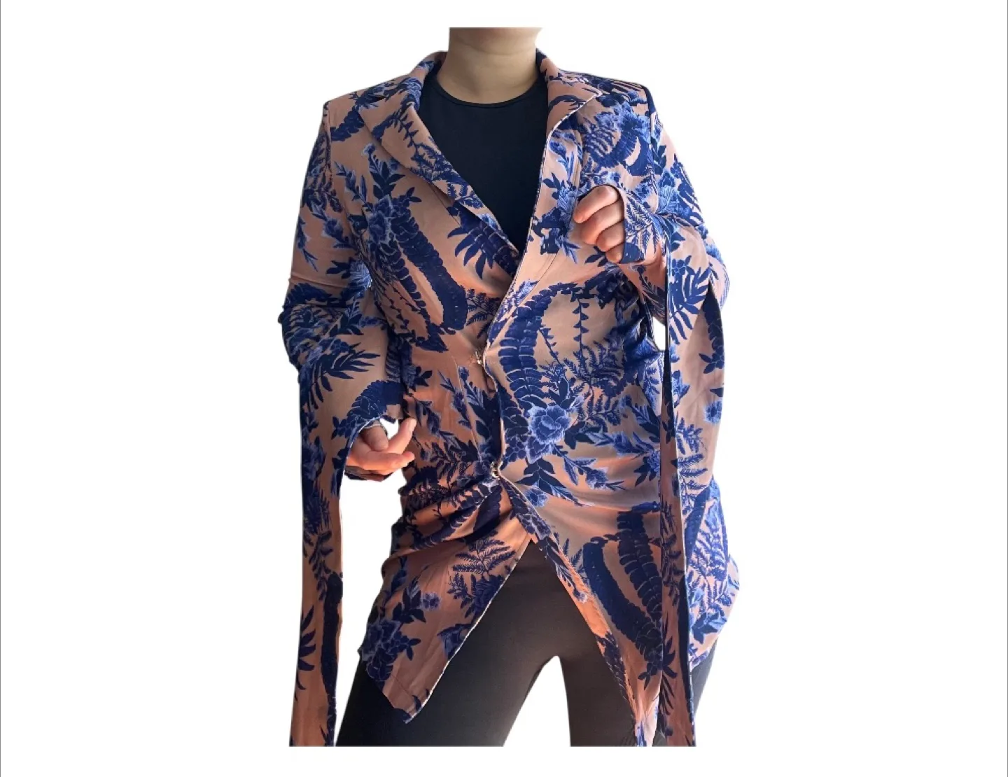 NWT PLT Nude Navy Floral Pattern WrapTie Waist Blazer Dress S/M image indicator(3)