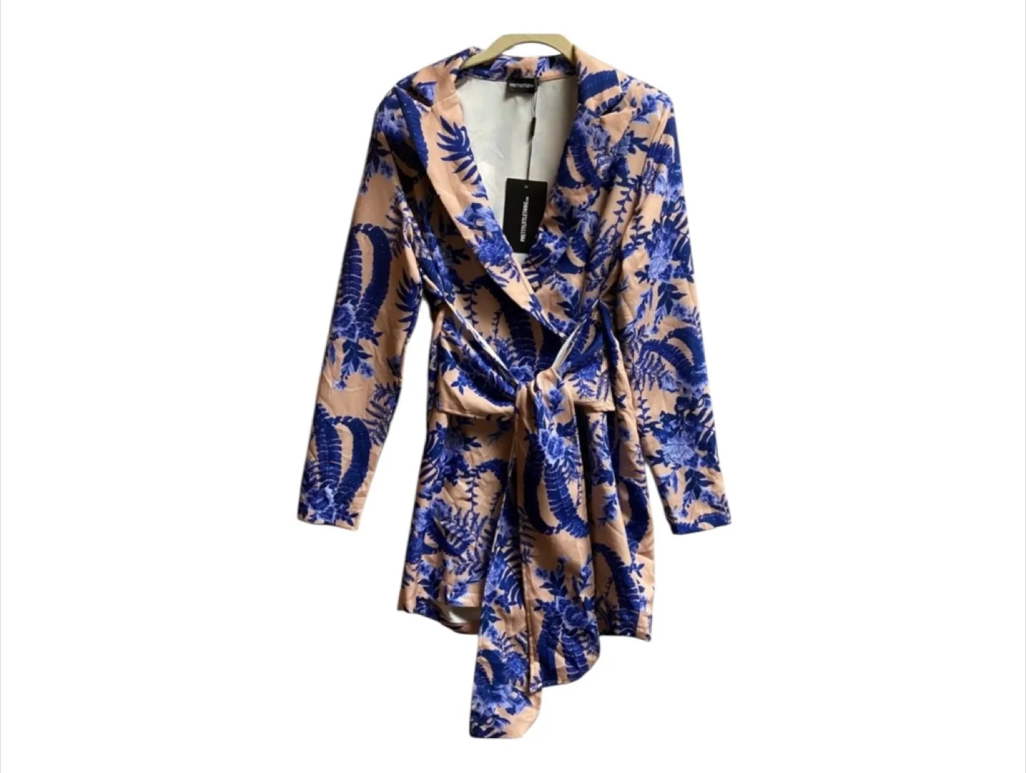 NWT PLT Nude Navy Floral Pattern WrapTie Waist Blazer Dress S/M image indicator(6)