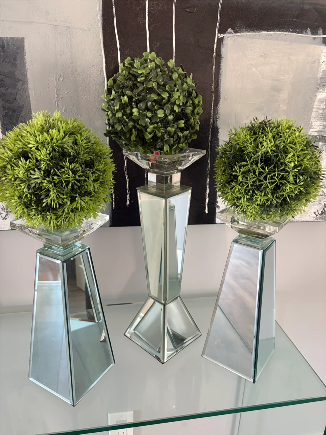 Mirrored Candle Holders with Faux Greenery