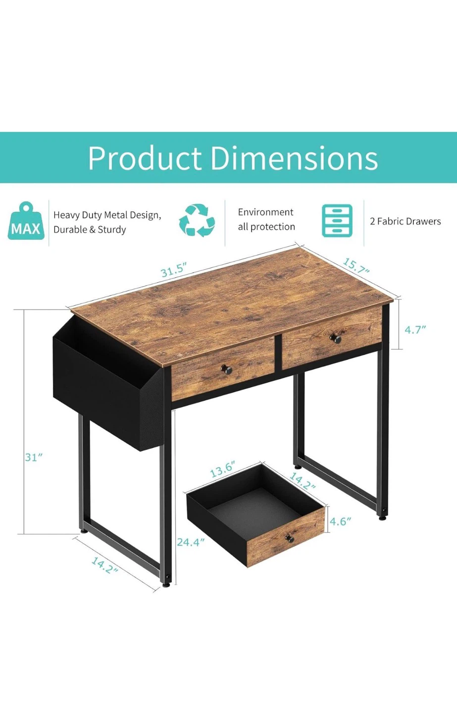 Rustic Brown Computer Desk with Metal Frame - photo 3