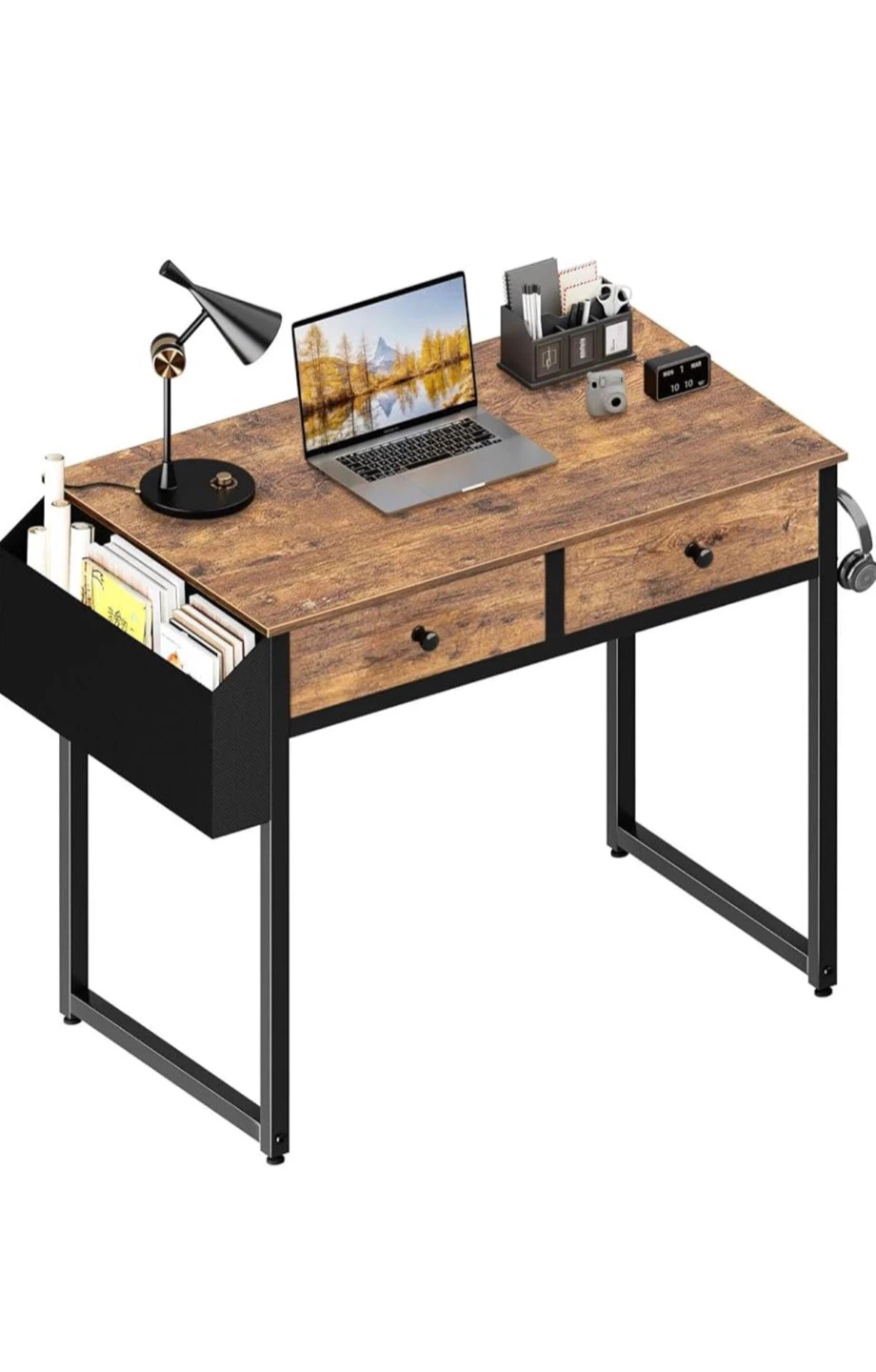 Rustic Brown Computer Desk with Metal Frame