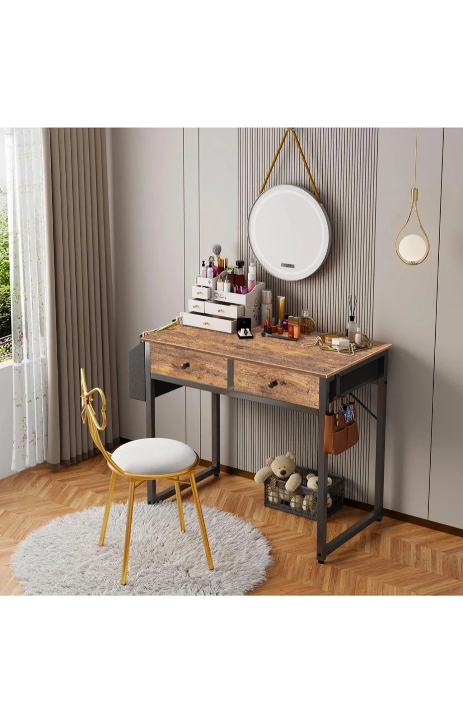 Rustic Brown Computer Desk with Metal Frame - photo 5