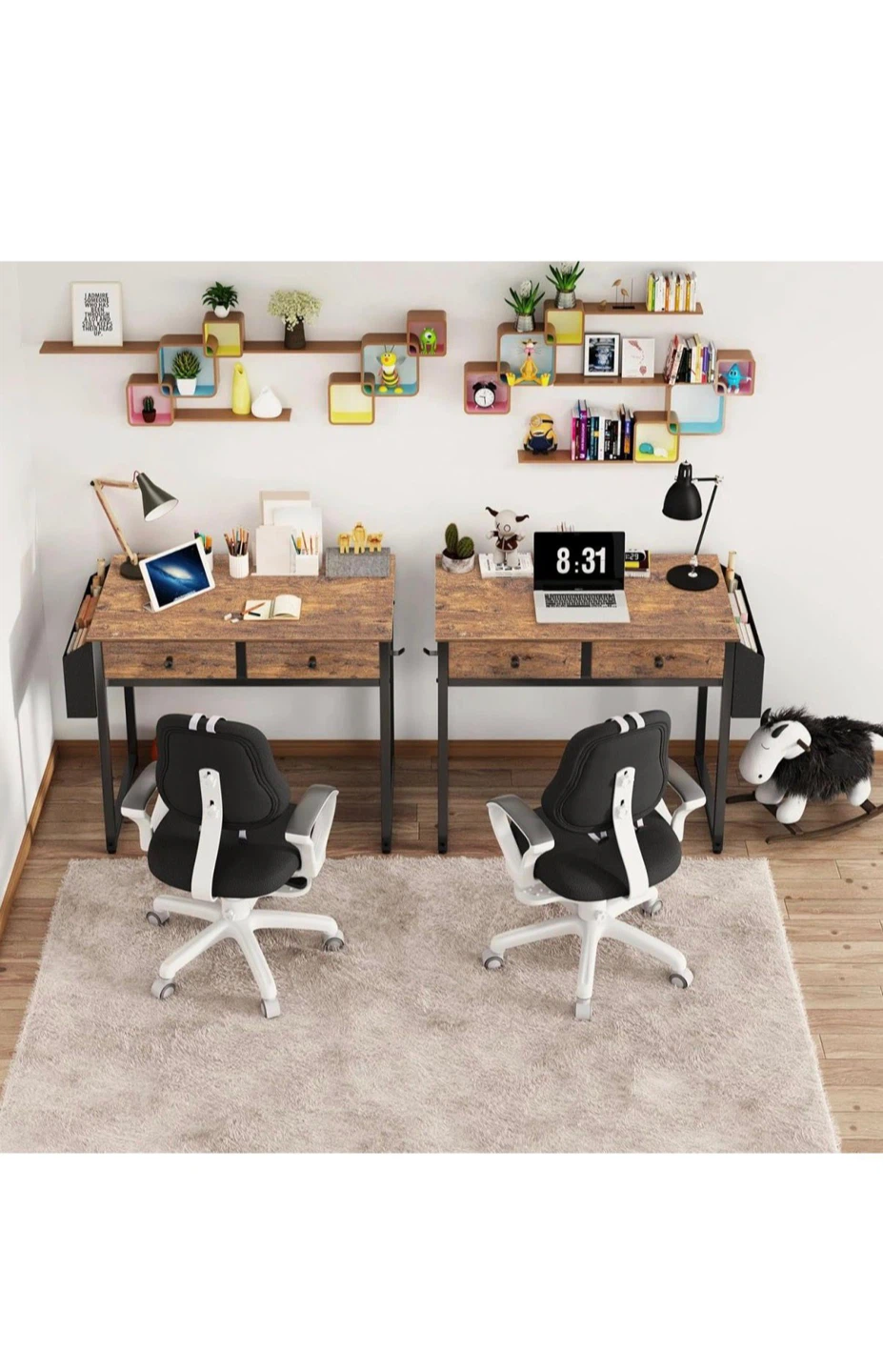Rustic Brown Computer Desk with Metal Frame - photo 4