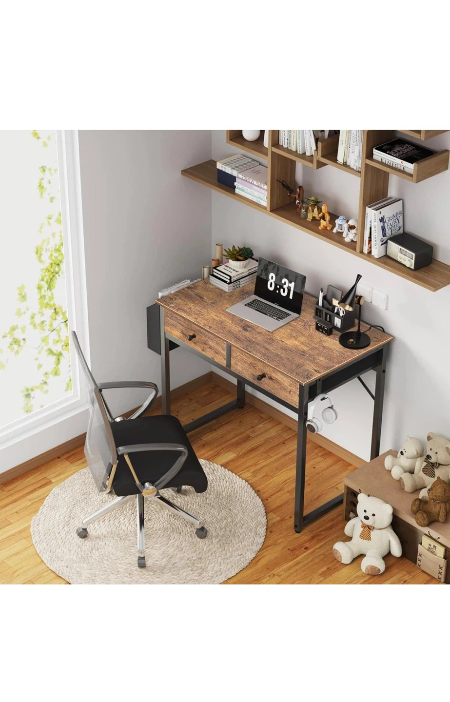 Rustic Brown Computer Desk with Metal Frame - photo 2