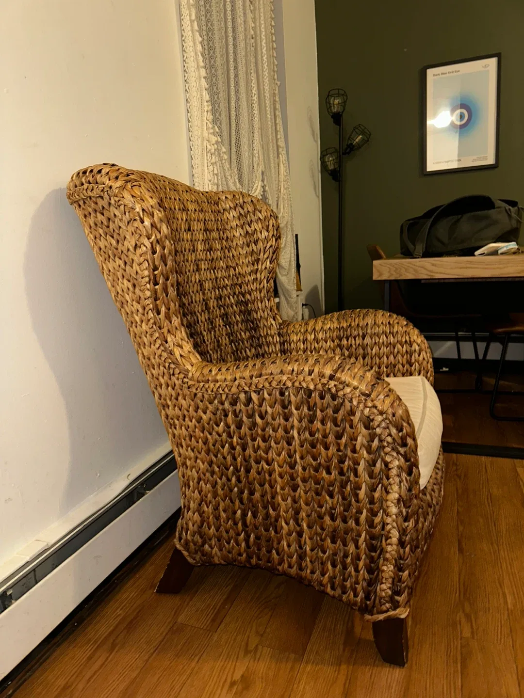 Wicker Armchair with Cushion/Wood Chair