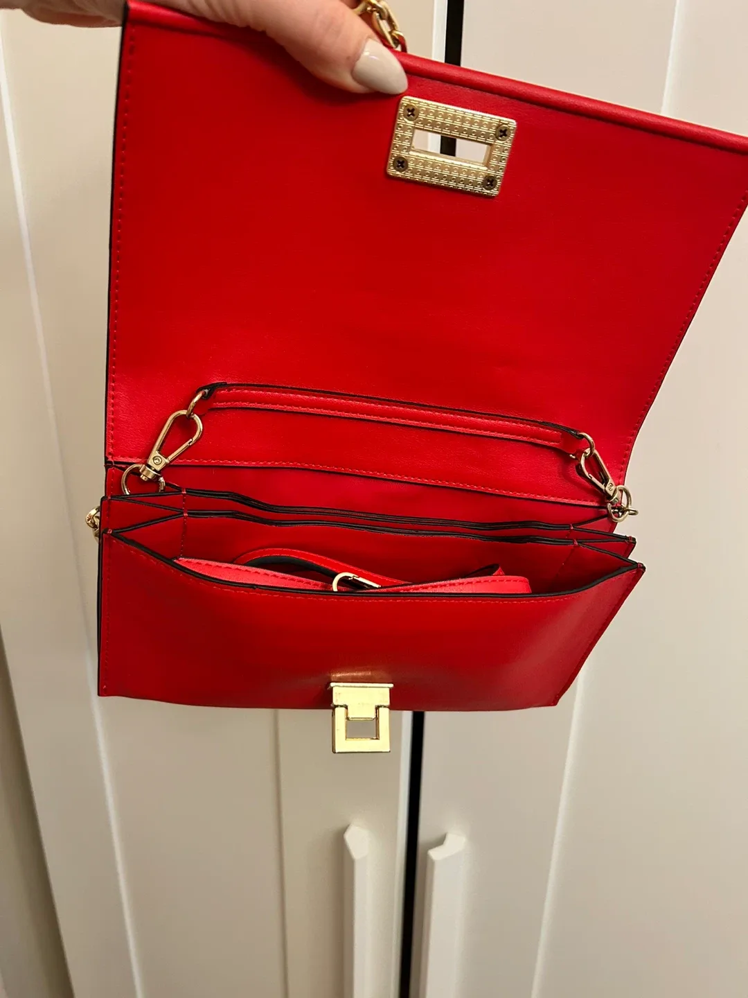 Aldo Red Clutch with Gold Chain image indicator(3)