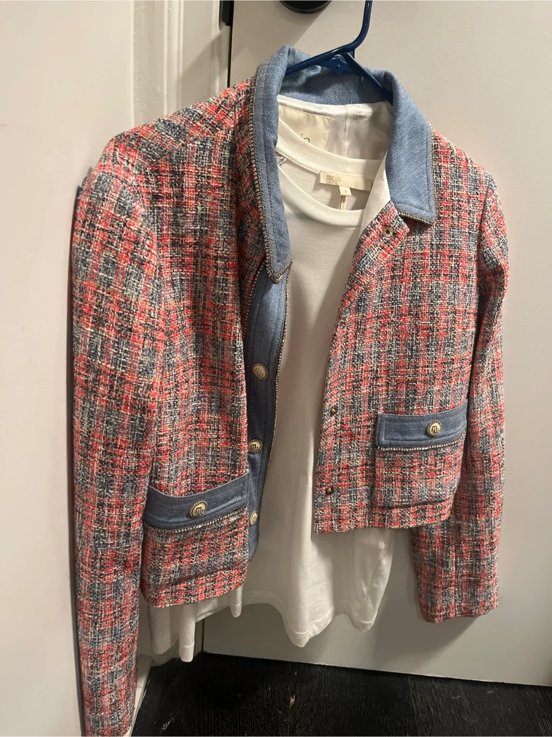 Maje Tweed Jacket with Denim Contrasts - photo 4