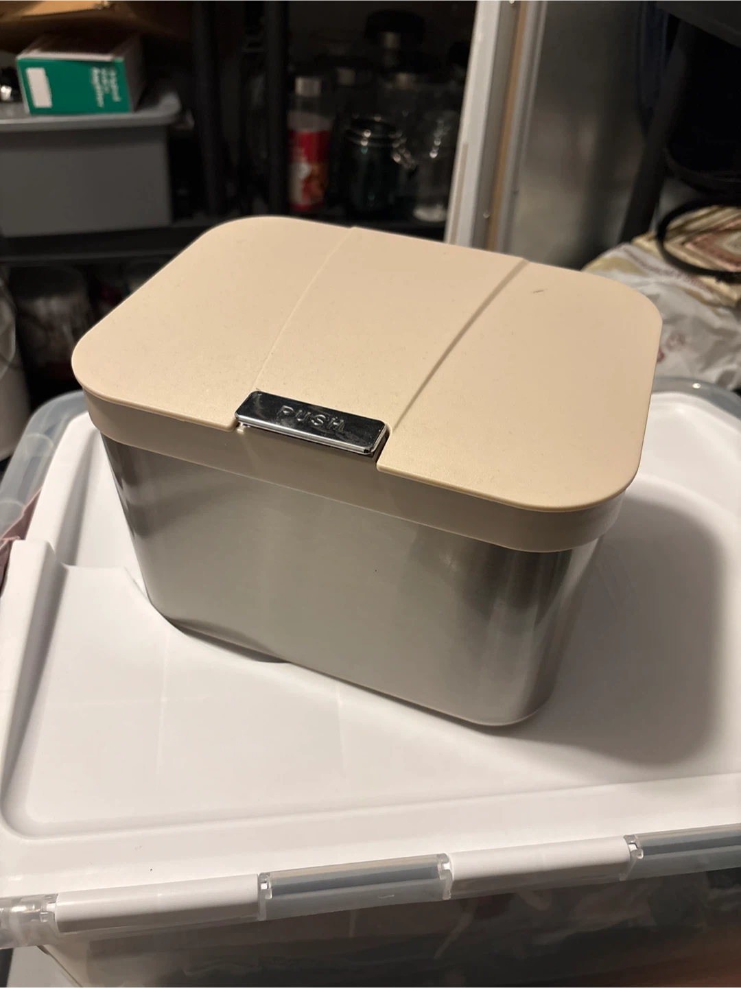 Organic Beige Kitchen Mini Garbage Can with Lid - photo 2
