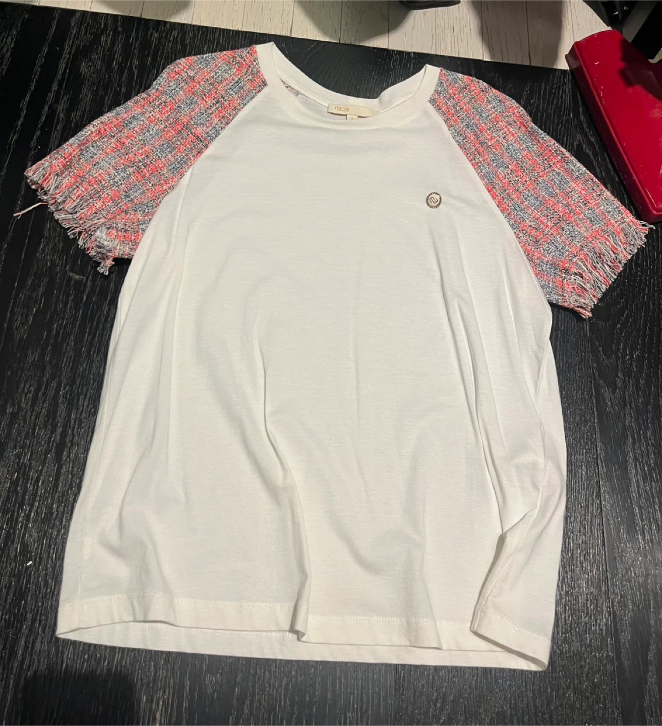 Maje T-shirt with Tweed Sleeves - photo 3