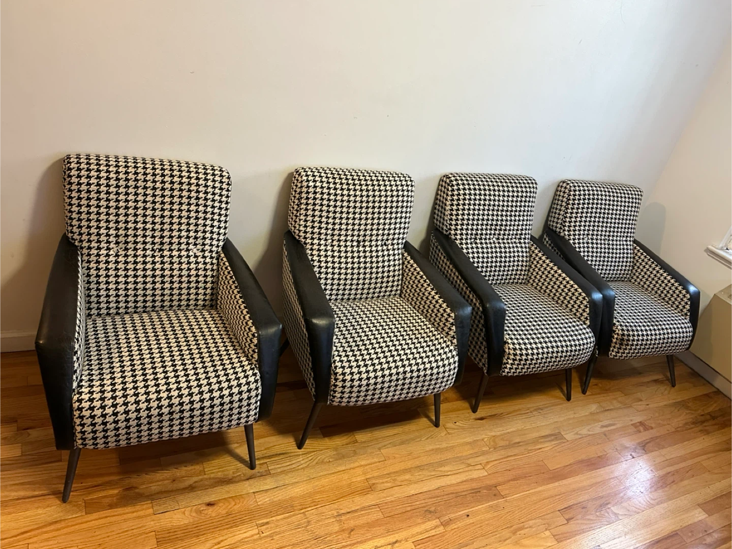 Vintage Houndstooth Pattern Armchair - Set of 4