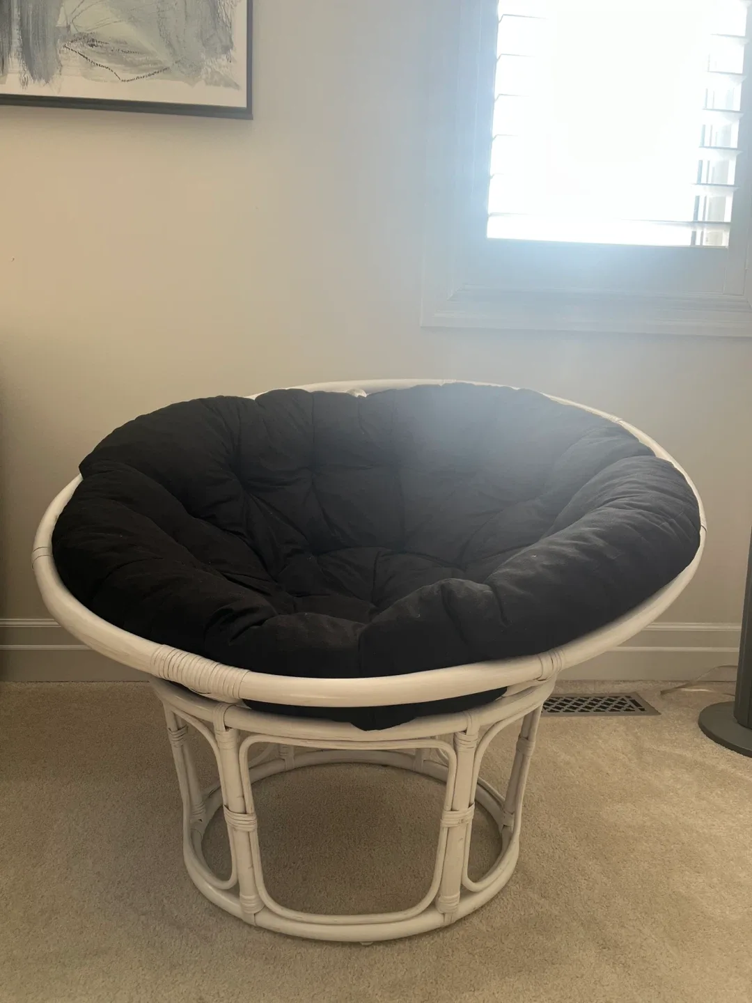 Papasan Chair with Cushion - White Frame, Black Cushion