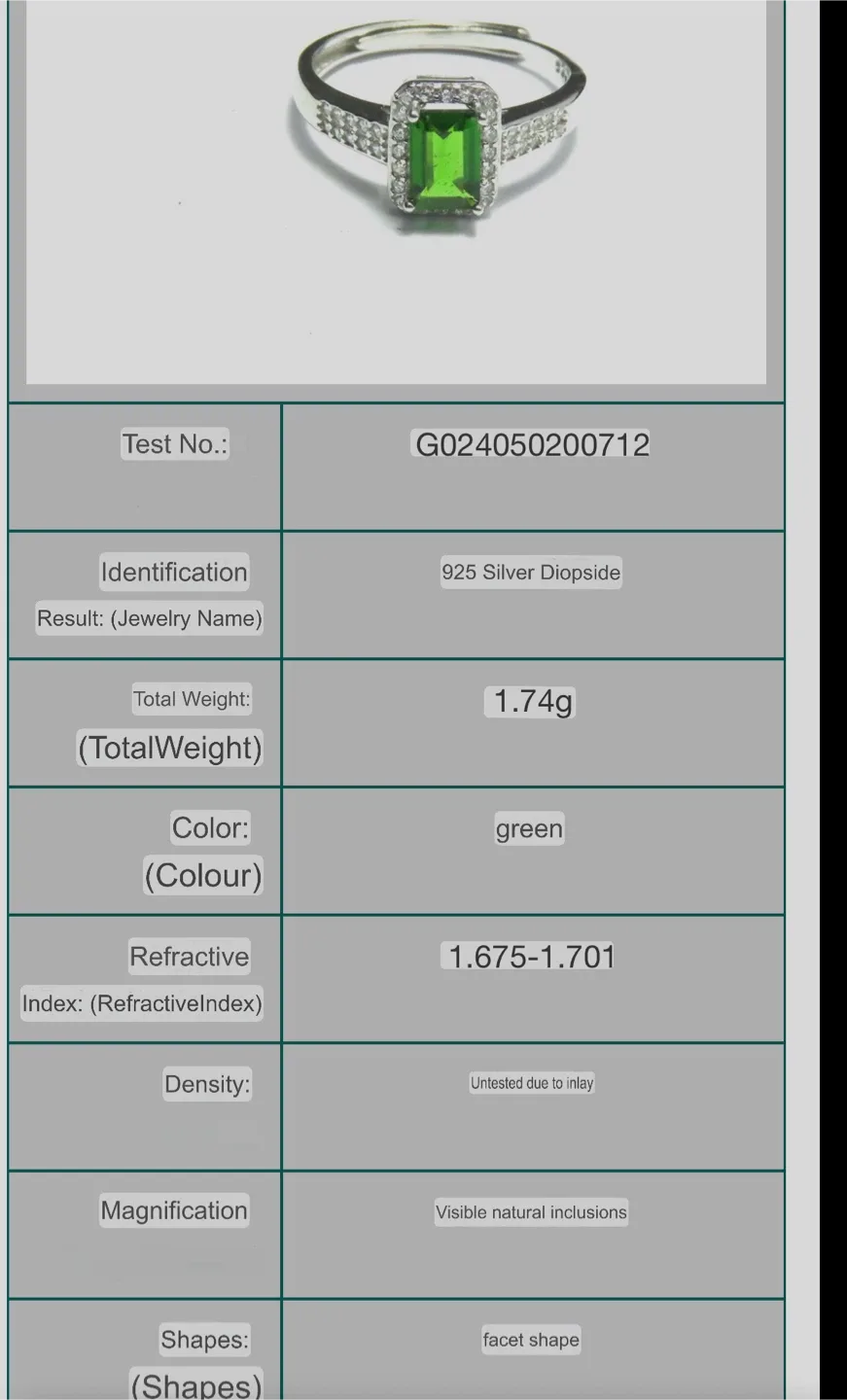 Green Diopside S925 Silver Ring image indicator(3)