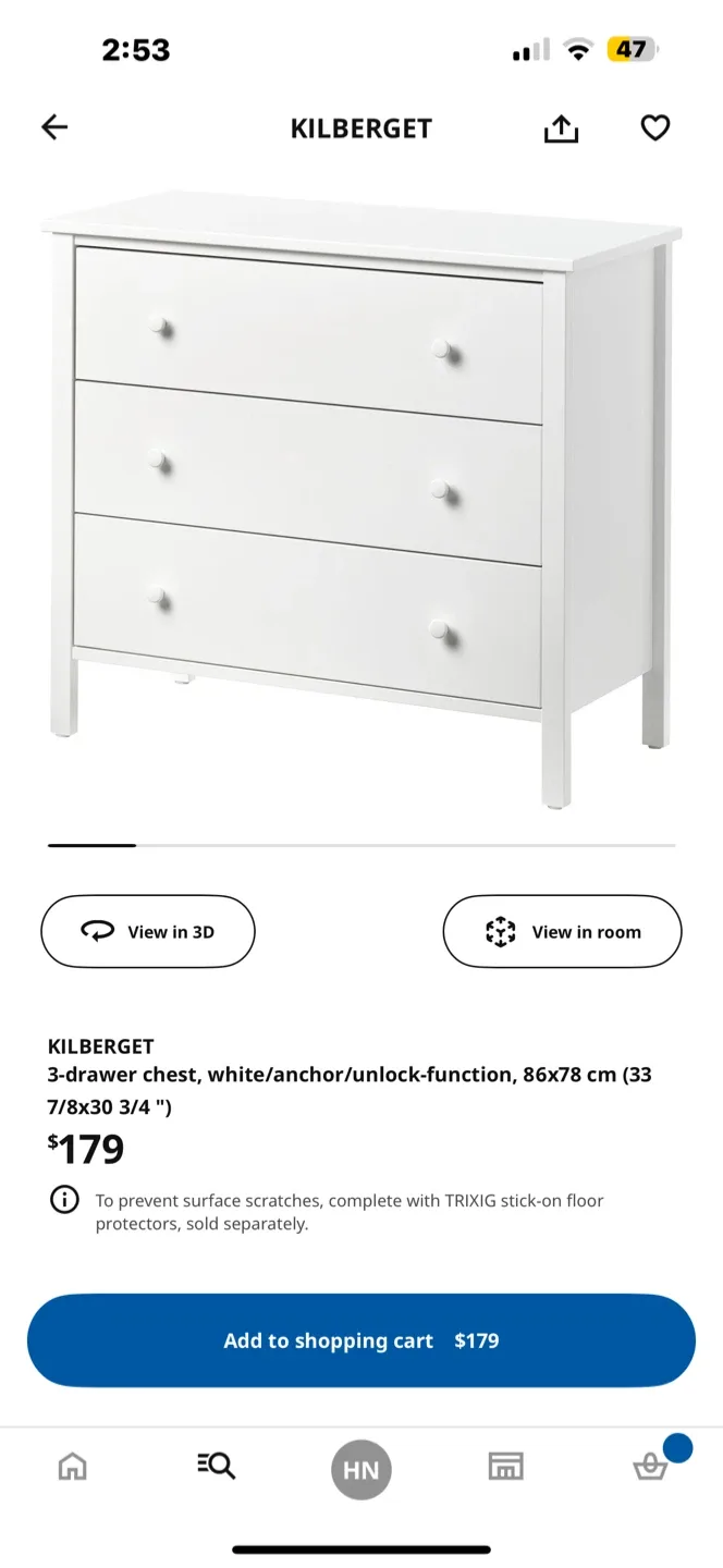 IKEA Kilberget 3-Drawer Chest - White
