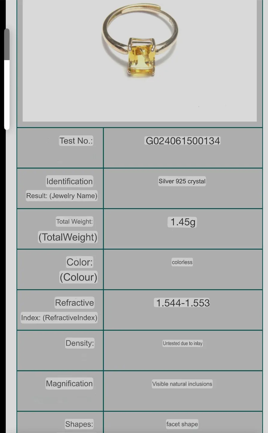 Citrine Crystal S925 Yellow Gold Ring image indicator(3)