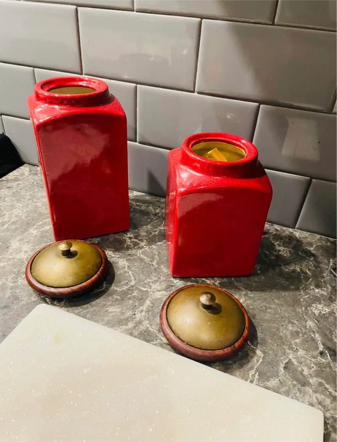 Red Ceramic Sugar and Coffee Canisters image indicator(2)