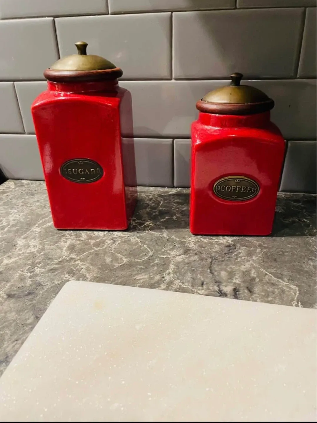 Red Ceramic Sugar and Coffee Canisters image indicator(3)