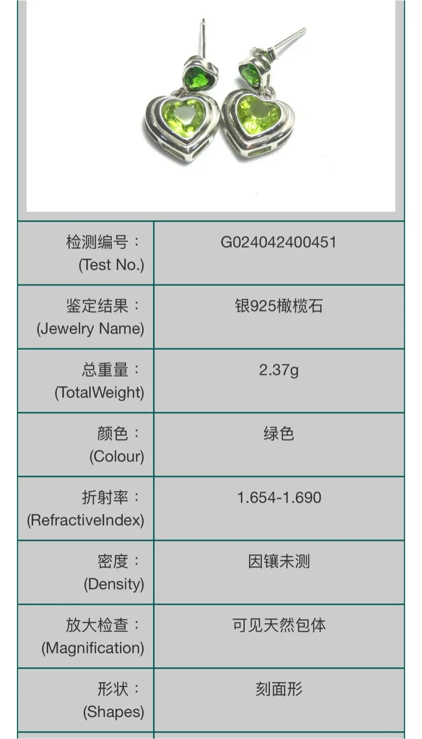 Green Peridot S925 Heart Shaped Silver Earrings image indicator(4)