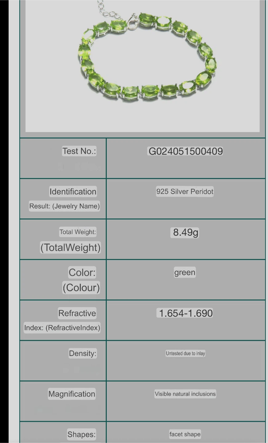 Green Peridot S925 Silver Bracelet - photo 3