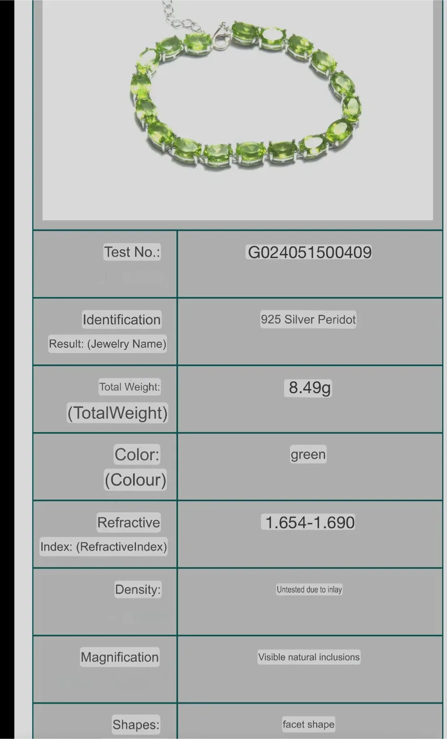 Green Peridot S925 Silver Bracelet image indicator(3)