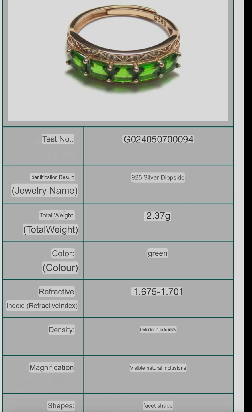 Green Diopside S925 Silver Ring - photo 3