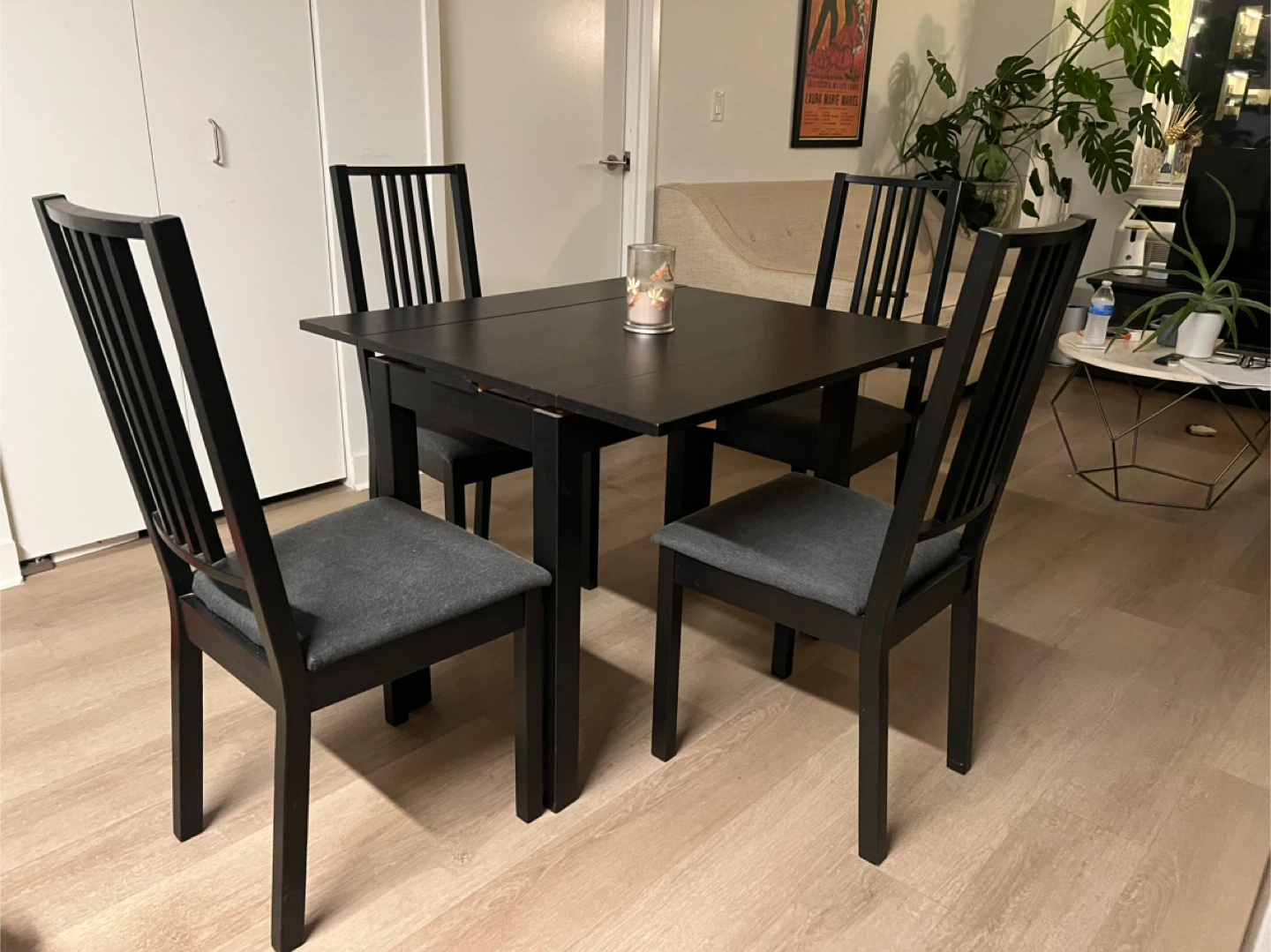Black Dining Table with 4 Chairs