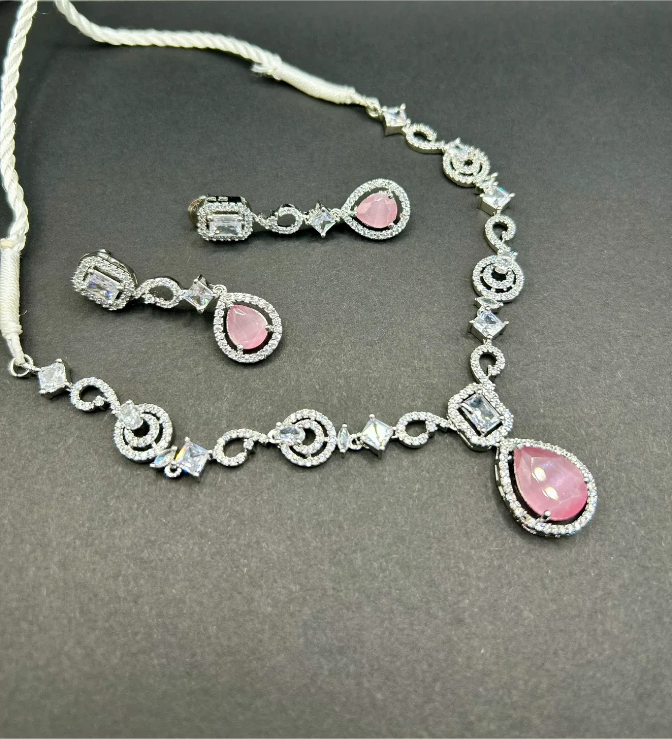 Necklace and Earring Set with Pink Stone