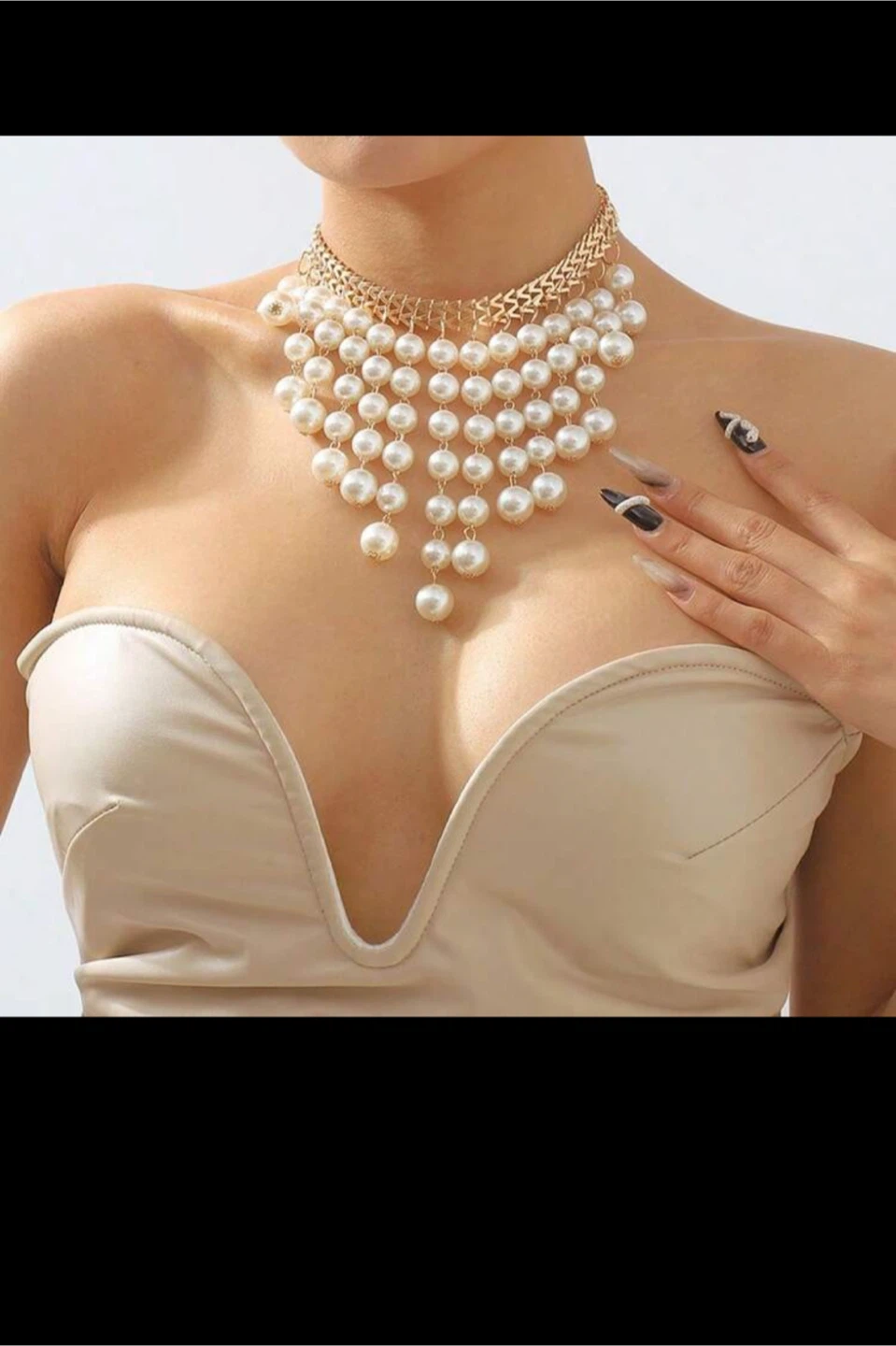 Pearl Statement Necklace - Gold Tone