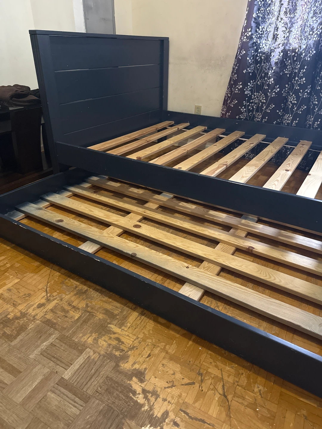 Double/full Bed Frame with Slats and underneath bed trundle - photo 2