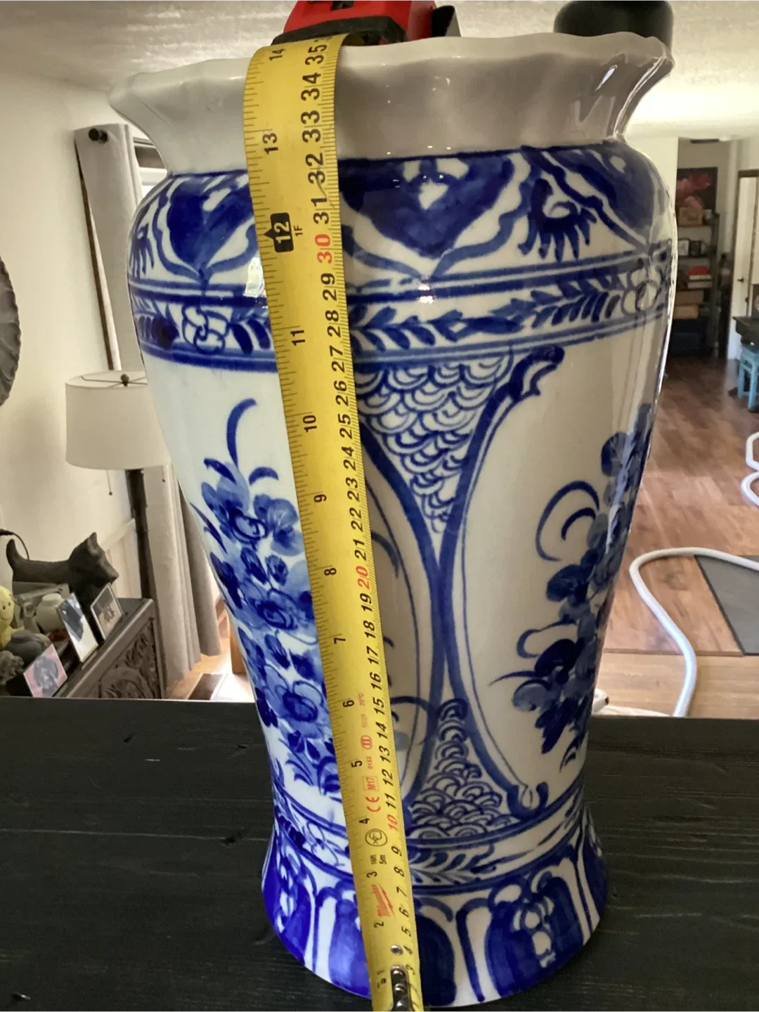 Blue & White Floral Vase - 12" tall, 7" diameter image indicator(3)