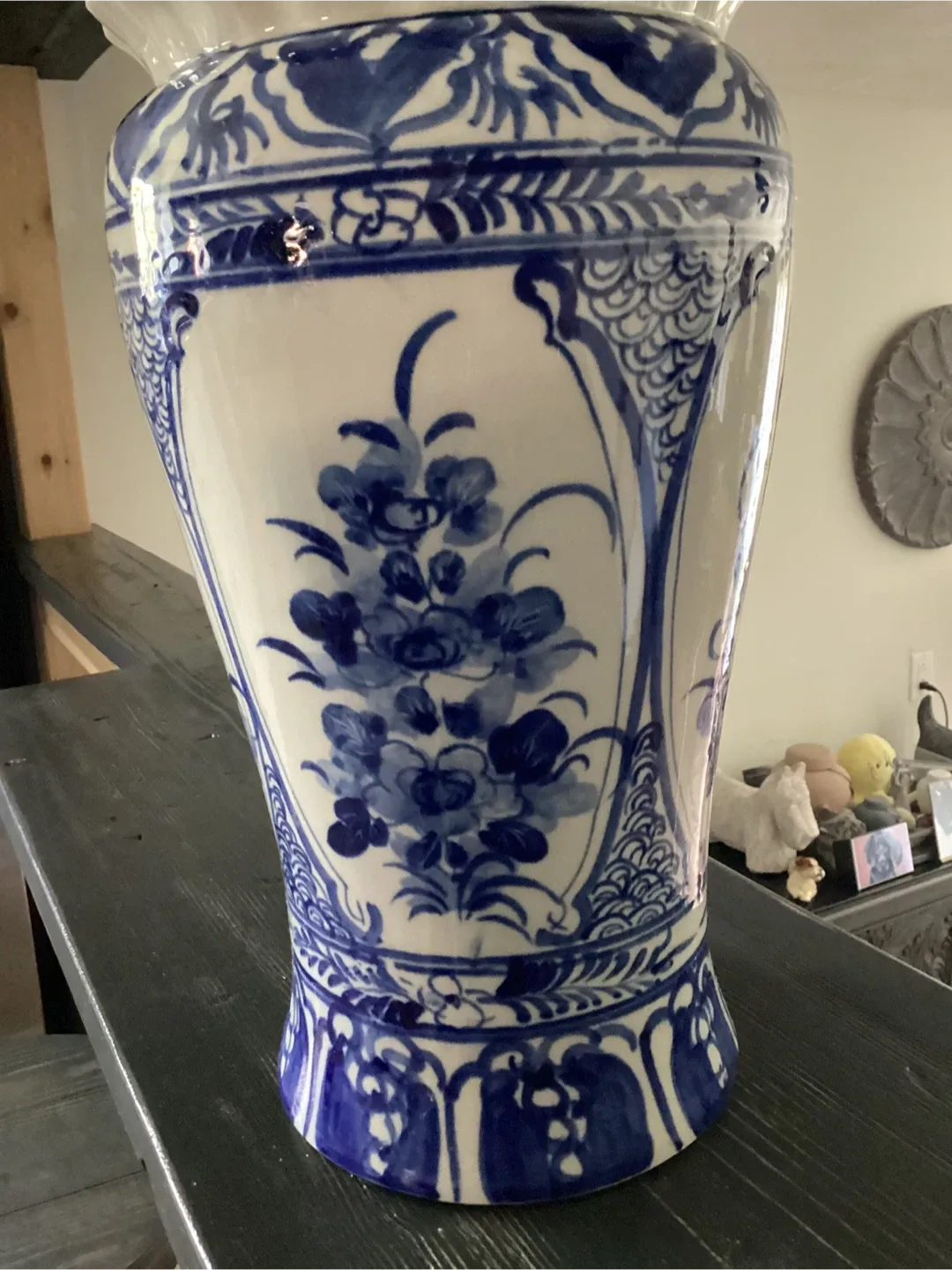 Blue & White Floral Vase - 12" tall, 7" diameter image indicator(2)