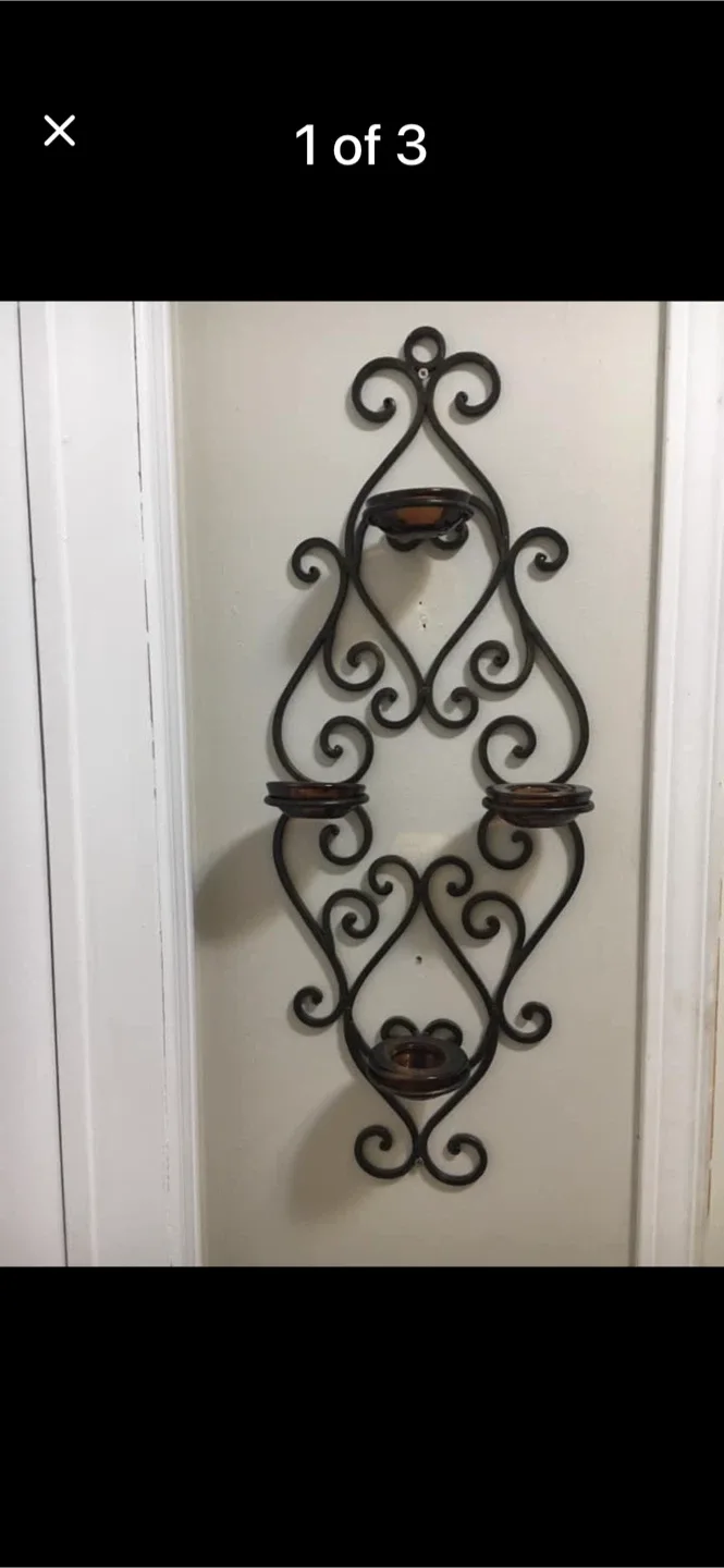 Wrought Iron Candle Holder Wall Decor thumbnail