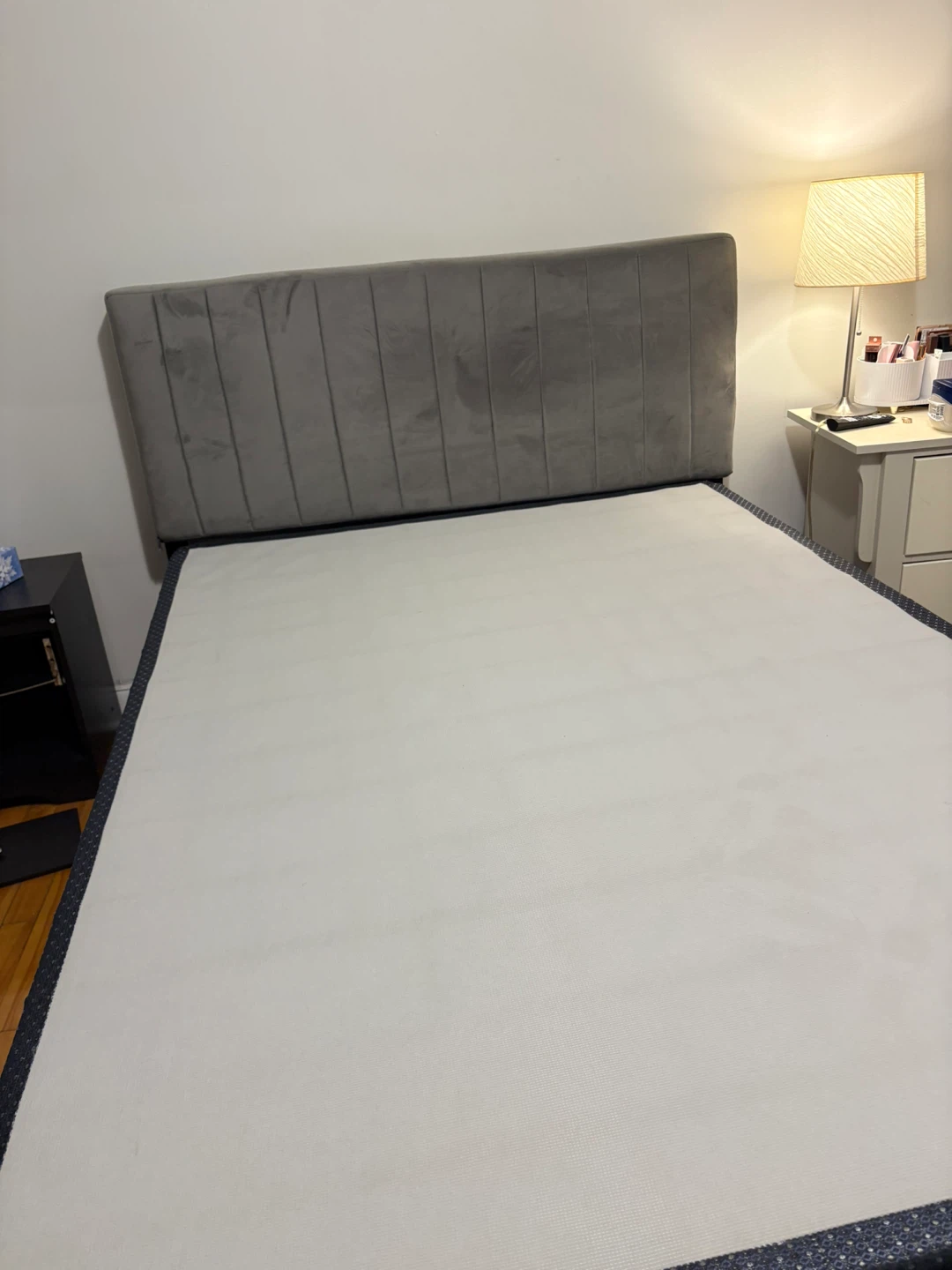 Gray double size Bed Frame with box spring and mattress