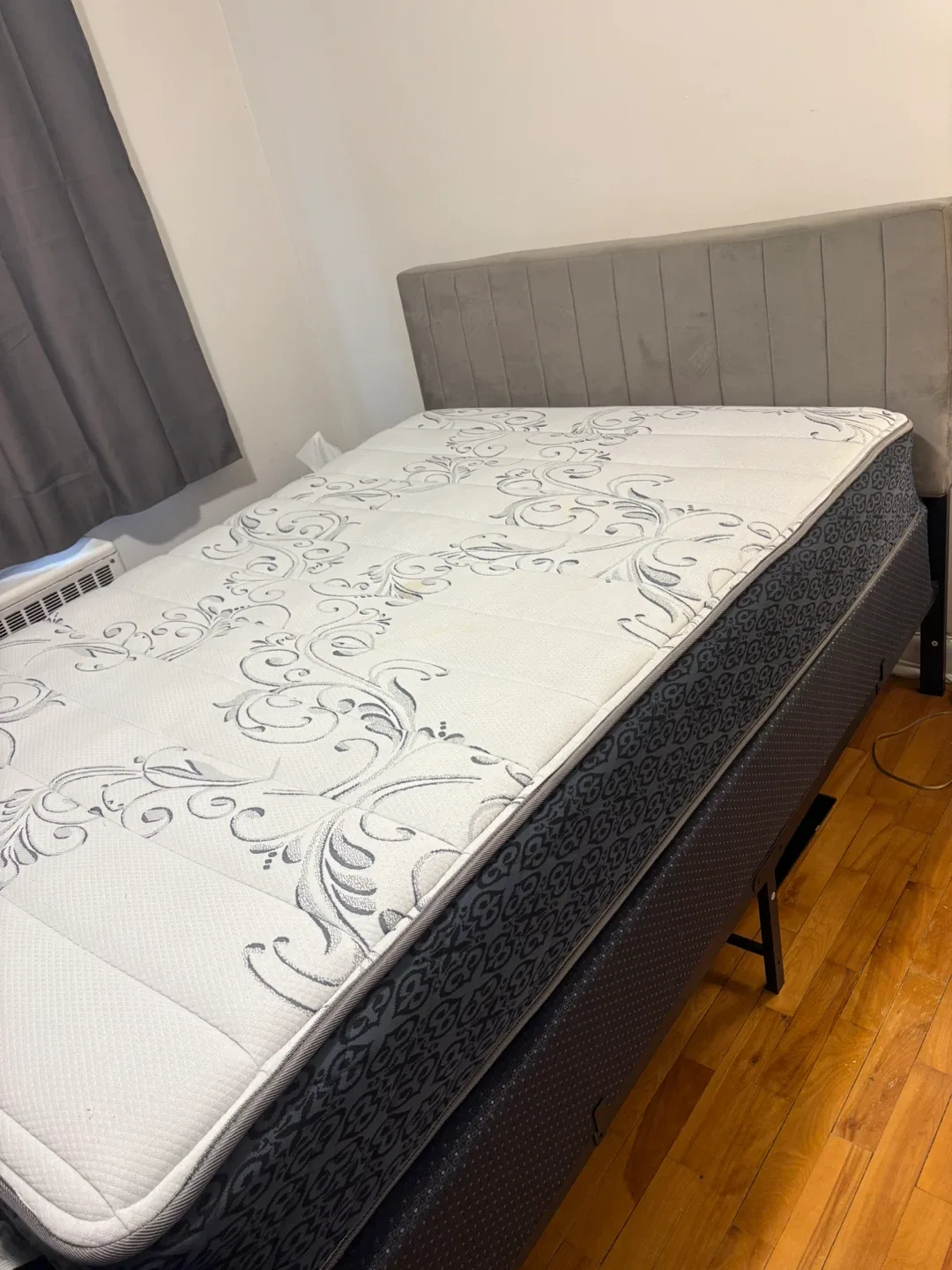 Gray double size Bed Frame with box spring and mattress image indicator(5)