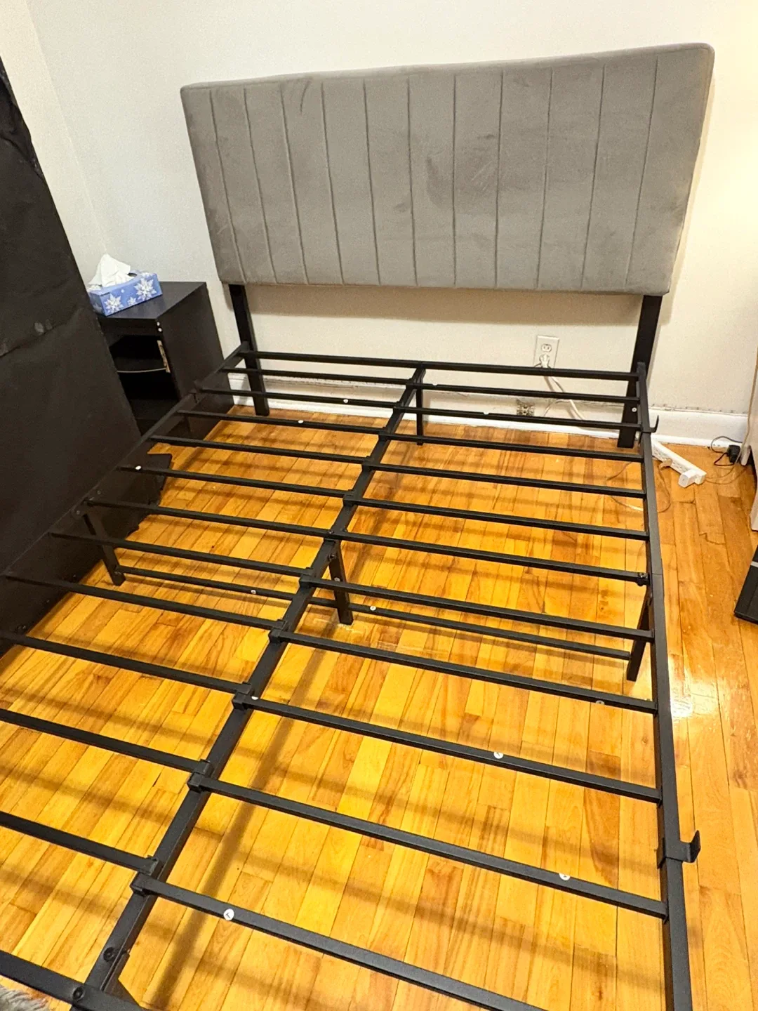 Gray double size Bed Frame with box spring and mattress image indicator(3)