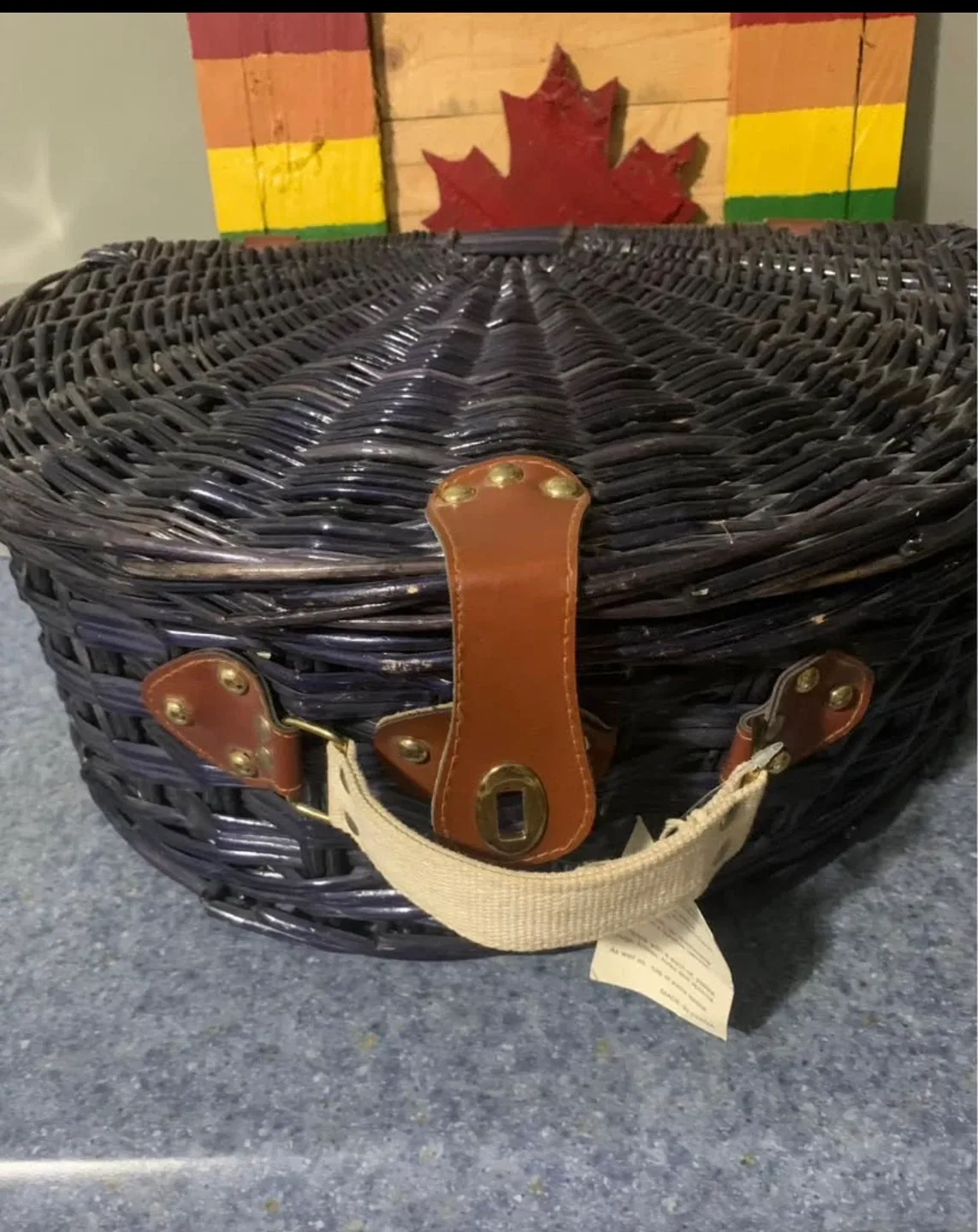 Blue Wicker Picnic Basket Set thumbnail
