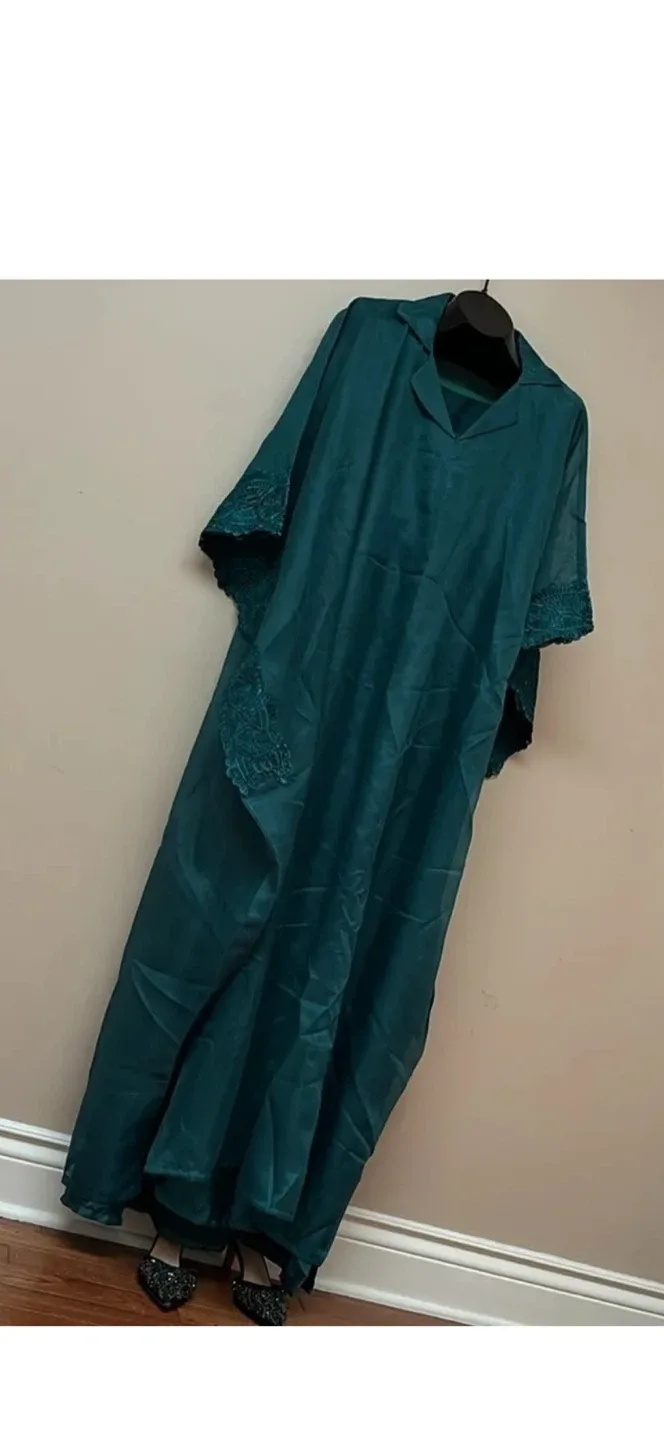 Teal Green kaftan with Lace Detail, Size 36 image indicator(2)