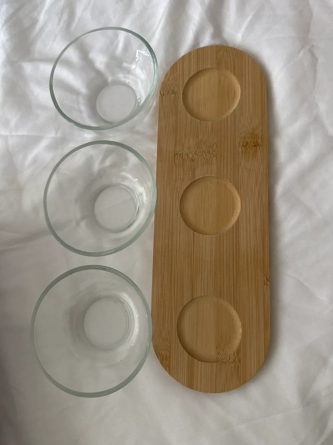 Moving out sale: Bamboo Tray with Glass Bowls image indicator(2)
