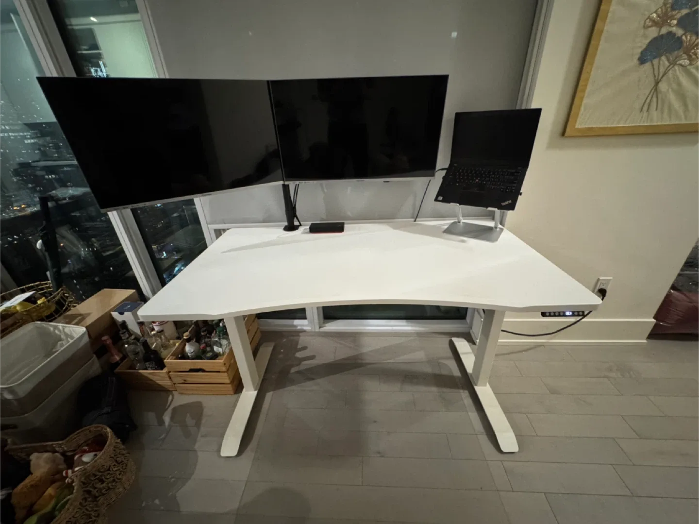 Adjustable Height White Standing Desk - 55" x 30" thumbnail