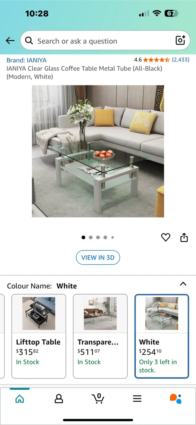 Clear Glass Coffee Table - White image indicator(2)