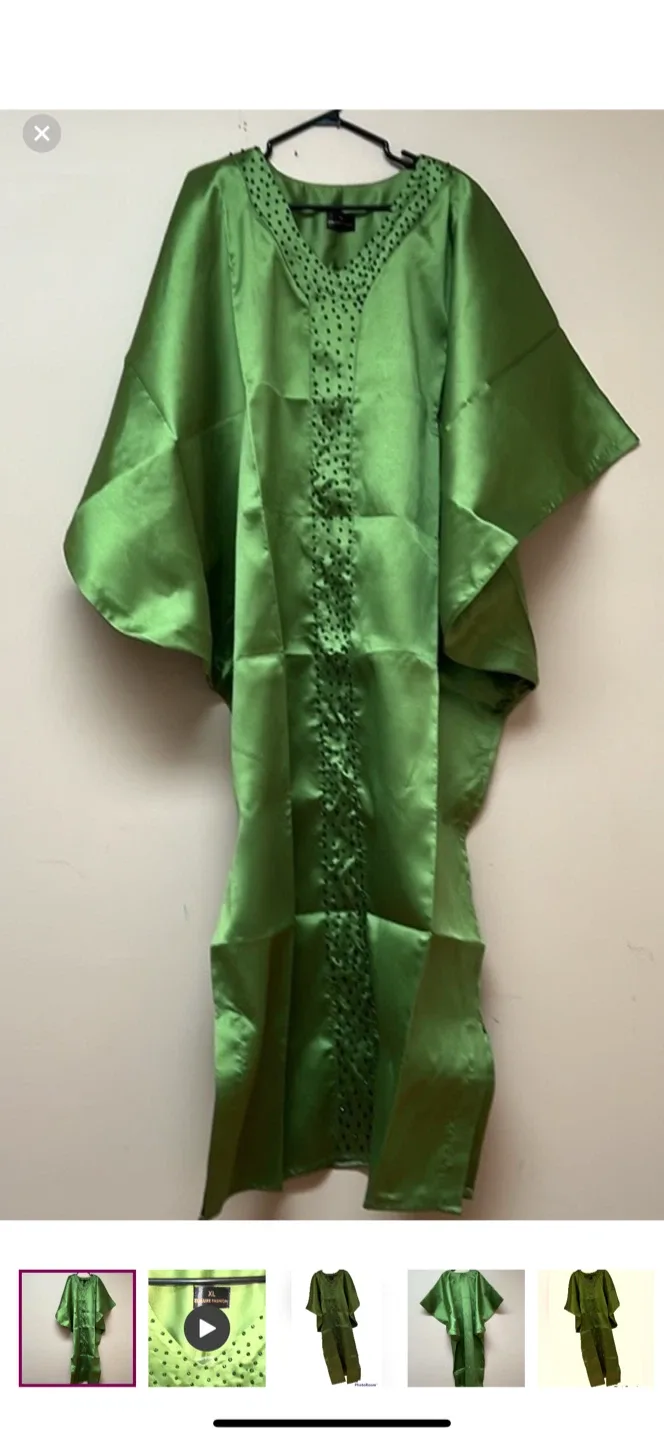 Green Satin Kaftan Dress thumbnail