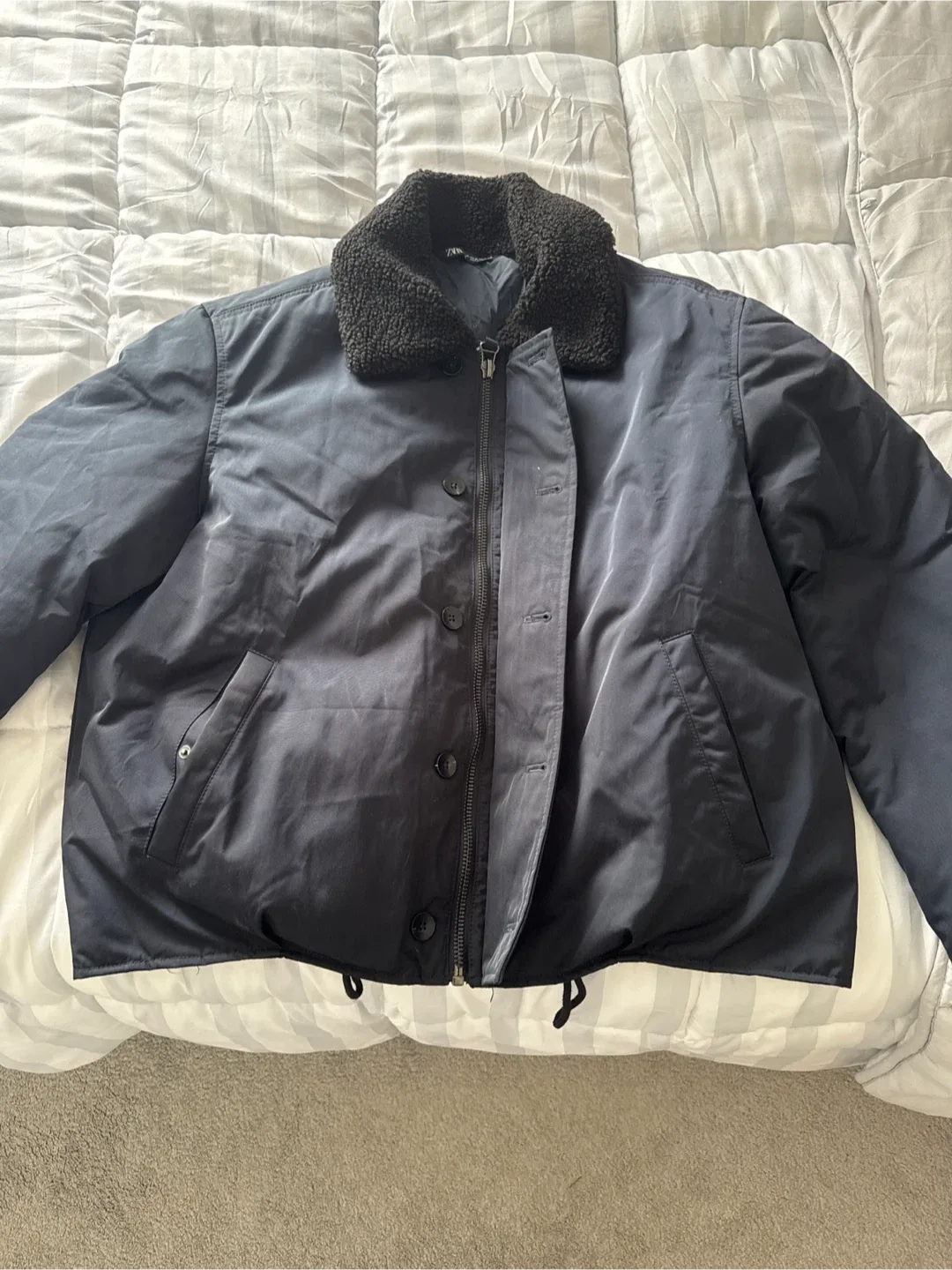 Zara Black Faux Shearling Collar Jacket image indicator(2)