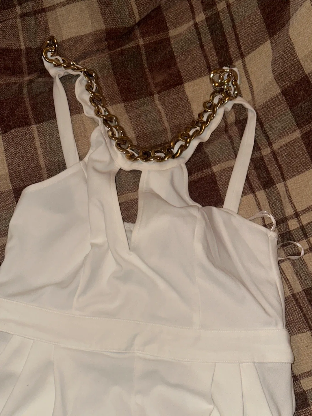 White Jumpsuit with Gold Chain Detail image indicator(2)